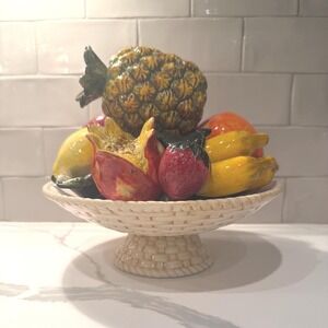 Vintage Italian Majolica Tropical Fruit Centerpiece Bowl | Ceramic Fruit Basket